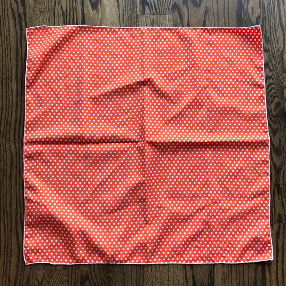 Orange and white polka dot 21” square scarf